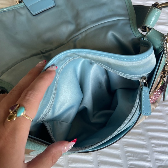 Y2K COACH Vintage Soho Signature Logo Blue Patent Leather Hobo Shoulder Purse - Picture 12 of 17